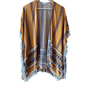 Ardene Kimono Golden Hour Mustard Yellow Navy Blue White - One Size